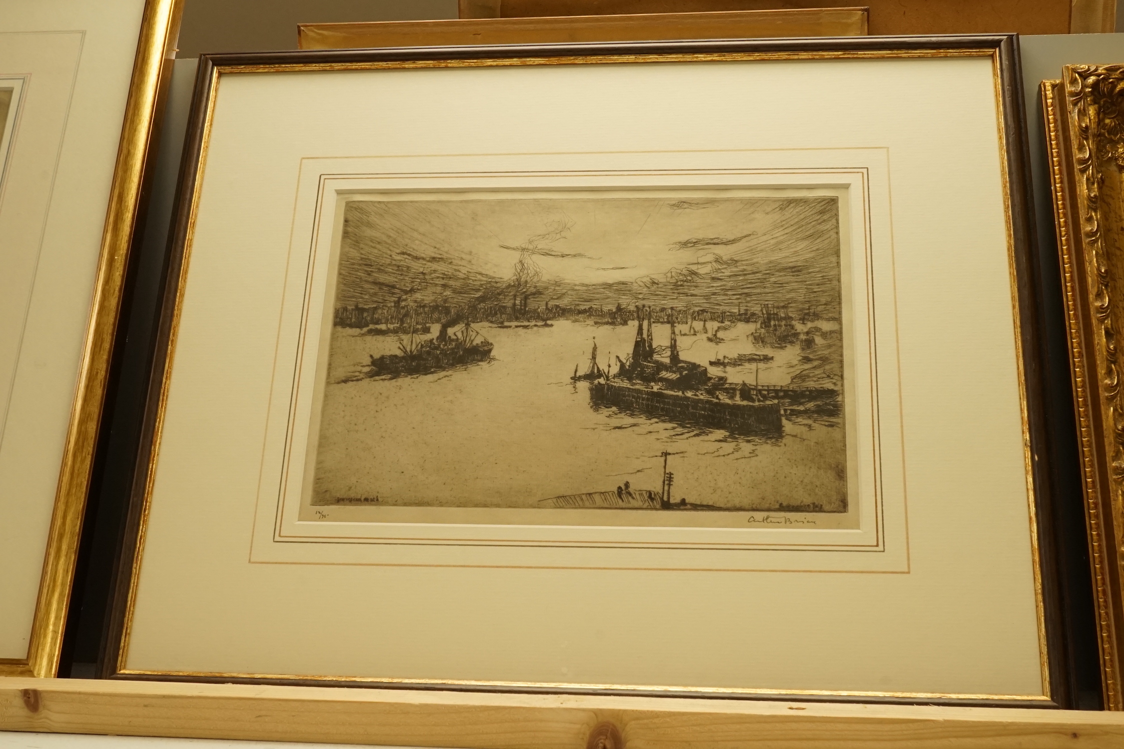 Arthur Briscoe (1893-1943), drypoint etching, 'Gravesend Reach', signed in pencil, 12/75, 16 x 25cm